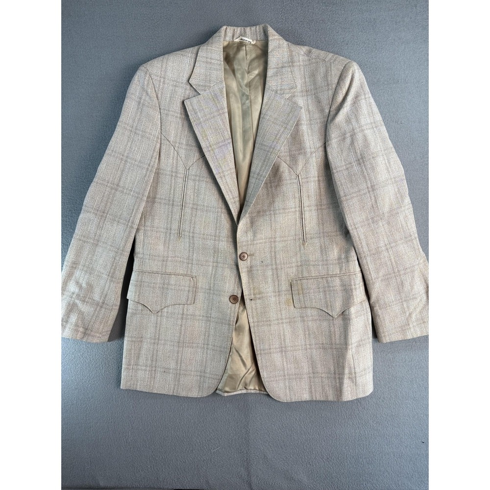 Vintage H Bar C Ranchwear Sport Coat Mens 42R Beige Plaid Western Jacket USA